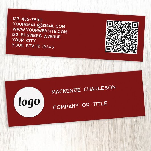 Einfache Logos und QR-Code Burgundy Red Mini Visitenkarte