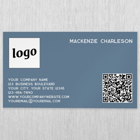 Einfache Logos und QR-Code Dusty Blue Gray Magnetische Visitenkarte