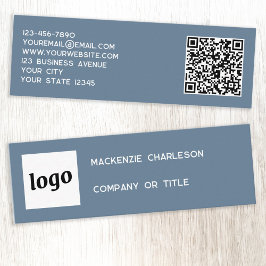 Einfache Logos und QR-Code Dusty Blue Gray Mini Visitenkarte