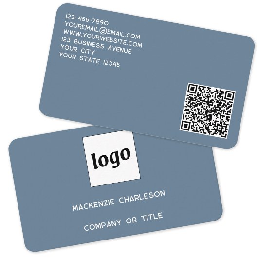 Einfache Logos und QR-Code Dusty Blue Gray Visitenkarte