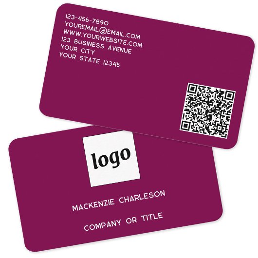 Einfache Logos und QR-Code Magenta Rosa Visitenkarte