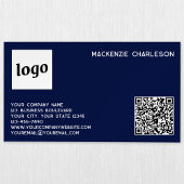 Einfache Logos und QR-Code Navy Blue Magnetische Visitenkarte