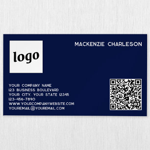 Einfache Logos und QR-Code Navy Blue Magnetische Visitenkarte