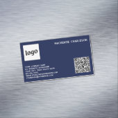 Einfache Logos und QR-Code Navy Blue Magnetische Visitenkarte (Beispiel)