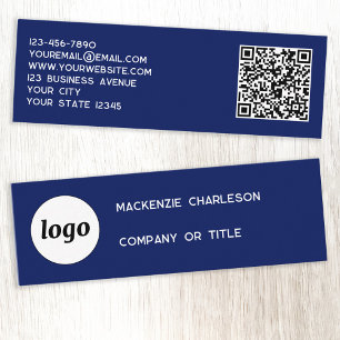 Einfache Logos und QR-Code Navy Blue Mini Visitenkarte