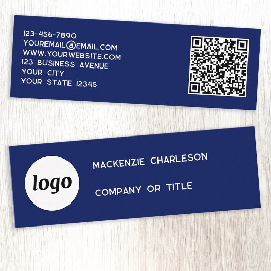 Einfache Logos und QR-Code Navy Blue Mini Visitenkarte