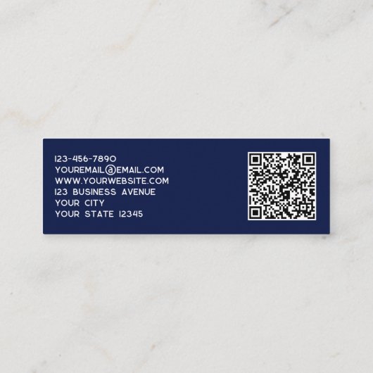 Einfache Logos und QR-Code Navy Blue Mini Visitenkarte (Rückseite)