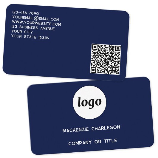 Einfache Logos und QR-Code Navy Blue Visitenkarte