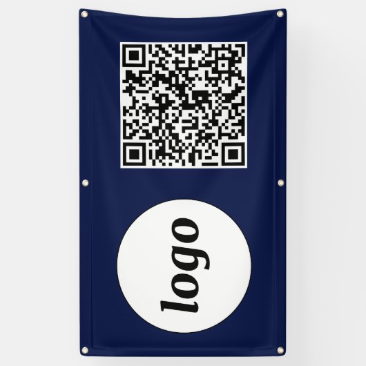 Einfache Logos und Text Business QR Code Navy Blue Banner (Vertikal)