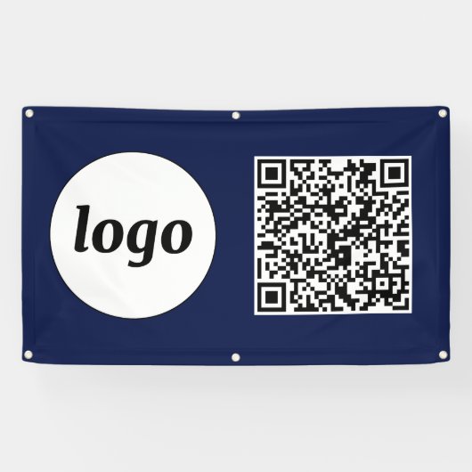 Einfache Logos und Text Business QR Code Navy Blue Banner (Horizontal)