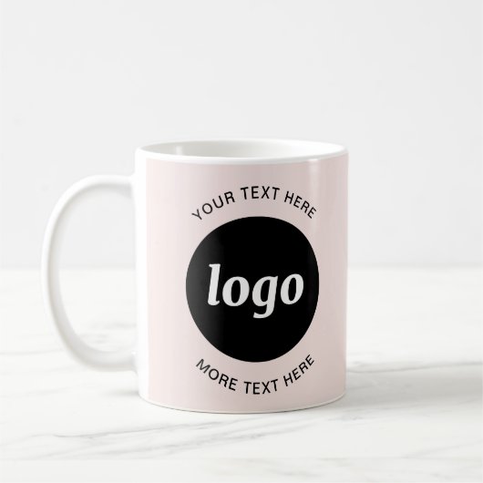 Einfache Logos und Text in Rosa Kaffeetasse (Links)