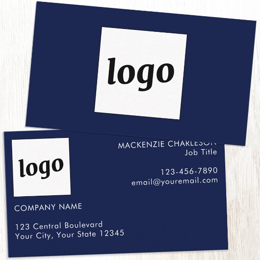 Einfache Logos und Text Navy Blue Visitenkarte