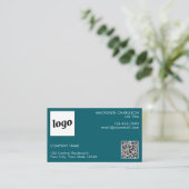 Einfache Logos und Text-QR-Code Aquamarin grün Visitenkarte (Stehend Vorderseite)