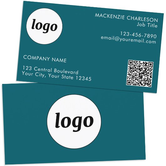 Einfache Logos und Text-QR-Code Aquamarin grün Visitenkarte
