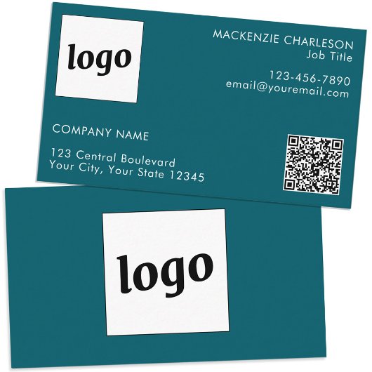 Einfache Logos und Text-QR-Code Aquamarin grün Visitenkarte