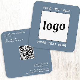 Einfache Logos und Text-QR-Code Blau Quadratische Visitenkarte