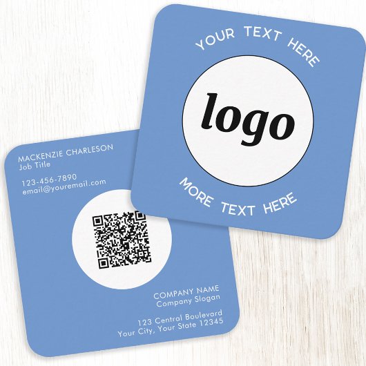Einfache Logos und Text-QR-Code Blau Quadratische Visitenkarte