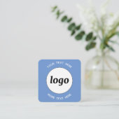 Einfache Logos und Text-QR-Code Blau Quadratische Visitenkarte (Stehend Vorderseite)