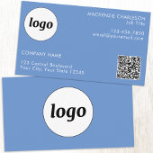 Einfache Logos und Text-QR-Code Blau Visitenkarte