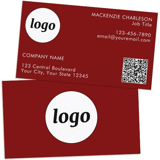 Einfache Logos und Text QR Code Burgundy Red Visitenkarte