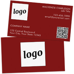 Einfache Logos und Text QR-Code Dunkel-Burgund-Rot Visitenkarte