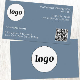 Einfache Logos und Text-QR-Code Dusty Blue Gray Visitenkarte