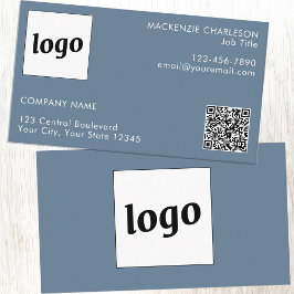 Einfache Logos und Text-QR-Code Dusty Blue Gray Visitenkarte