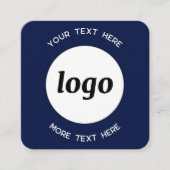 Einfache Logos und Text QR Code Navy Blue Quadratische Visitenkarte (Vorderseite)