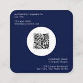 Einfache Logos und Text QR Code Navy Blue Quadratische Visitenkarte (Rückseite)