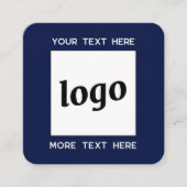 Einfache Logos und Text QR Code Navy Blue Quadratische Visitenkarte (Vorderseite)