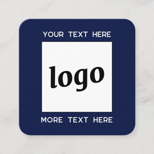 Einfache Logos und Text QR Code Navy Blue Quadratische Visitenkarte (Vorderseite)