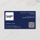 Einfache Logos und Text QR Code Navy Blue Visitenkarte (Vorderseite)