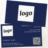 Einfache Logos und Text QR Code Navy Blue Visitenkarte