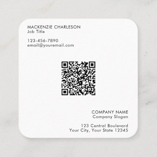 Einfache Logos und Text-QR-Code Quadratische Visitenkarte (Rückseite)