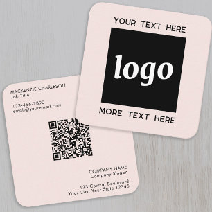 Einfache Logos und Text-QR-Code Rosa Quadratische Visitenkarte