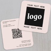 Einfache Logos und Text-QR-Code Rosa Quadratische Visitenkarte