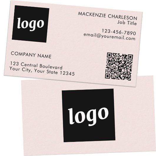 Einfache Logos und Text-QR-Code Rosa Visitenkarte