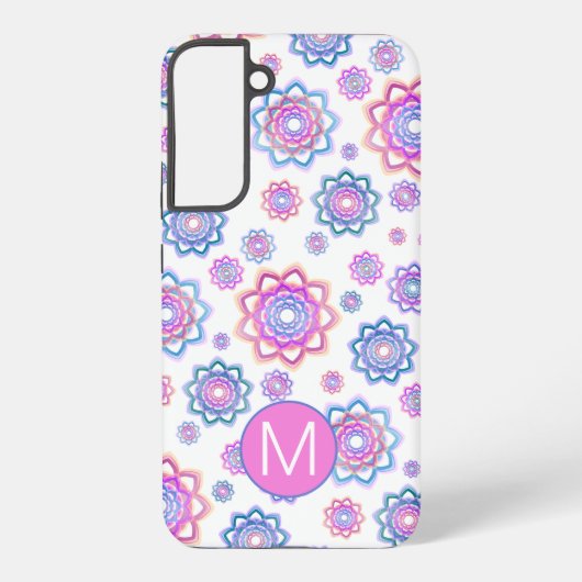 Einfache Lotus-Blume Monogramm Pink Pastellgrün Samsung Galaxy Hülle (Rückseite)