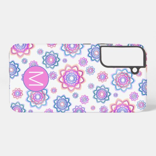 Einfache Lotus-Blume Monogramm Pink Pastellgrün Samsung Galaxy Hülle (Rückseite (Horizontal))