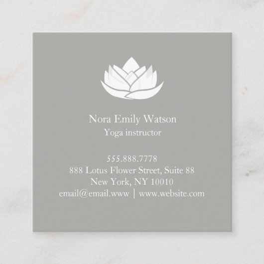 Einfache Lotus-Visitenkarte für Grau und Weiß Squa Quadratische Visitenkarte (Vorderseite)