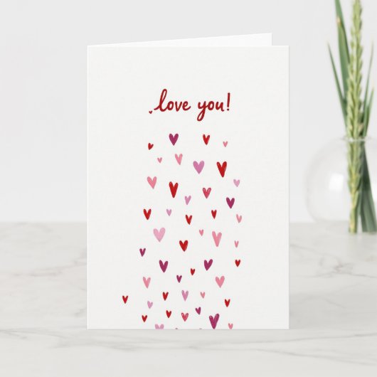 Einfache Love You Falling Hearts Karte (Vorderseite)