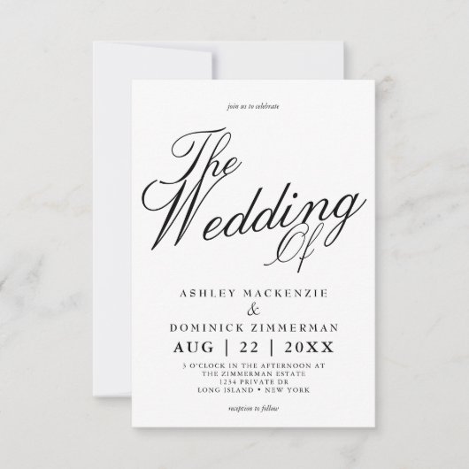 Einfache Lucia Script Calligraphy Wedding Einladung (Vorderseite)