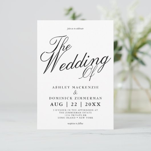 Einfache Lucia Script Calligraphy Wedding Einladung (Stehend Vorderseite)