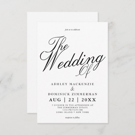 Einfache Lucia Script Calligraphy Wedding Einladung (Vorne/Hinten)