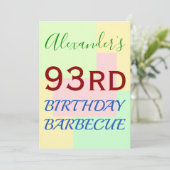 Einfache, lustige "93. BIRTHDAY BARBECUE" Einladun Einladung (Stehend Vorderseite)
