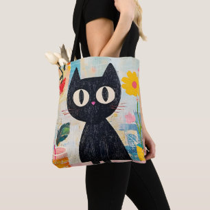 Einfache lustige süße schwarze Katze Tasche