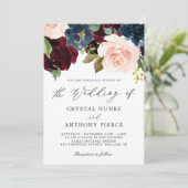 Einfache Luxuriöse Hochzeit der Burgundy Navy Einladung (Stehend Vorderseite)