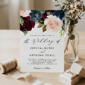 Einfache Luxuriöse Hochzeit der Burgundy Navy Einladung