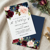 Einfache Luxuriöse Hochzeit der Burgundy Navy Einladung