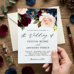 Einfache Luxuriöse Hochzeit der Burgundy Navy Einladung